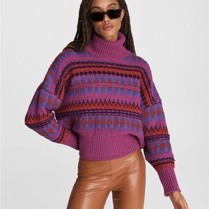 SOLD Rag & Bone Willow Fair Isle Purple & Red Knit Wool Sweater, Size M